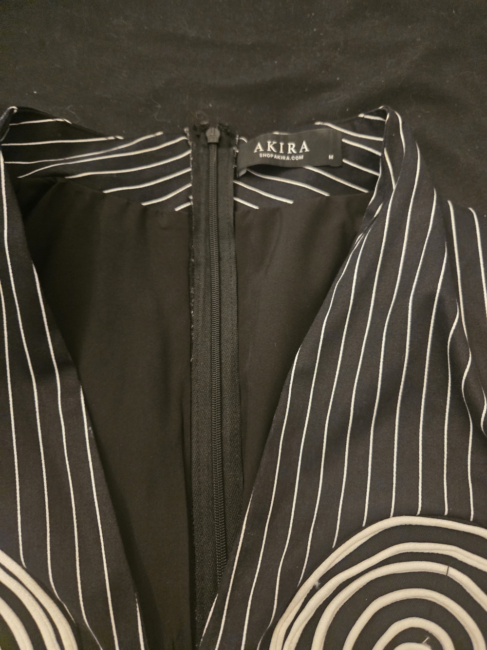 AKIRA Black Pinstripe Long Sleeve Bodysuit with White Spiral Appliqué - Picture 5 of 10